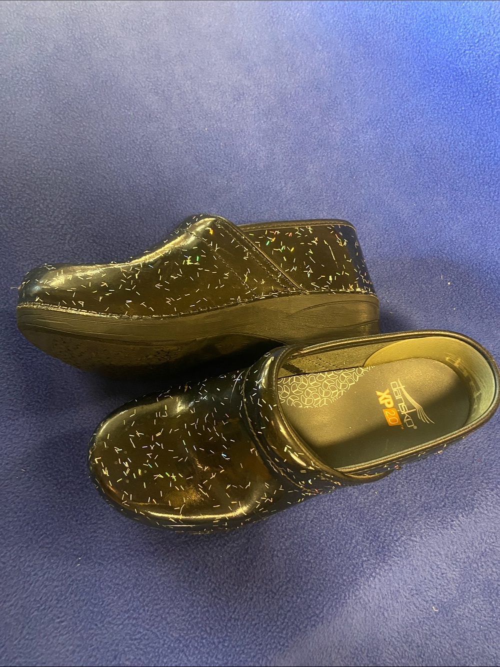 Dansko 2.0 Black Patent Glittered Clogs